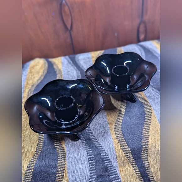 2 Glossy Black Vintage Candle Stick Holders - Picture 4 of 6